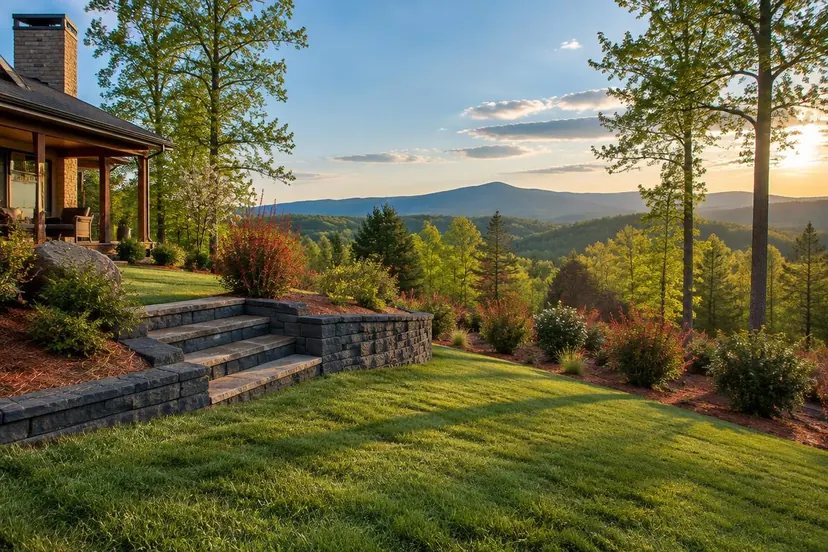 Residential retaining wall and garden in an Upstate South Carolina setting for Travelers Rest