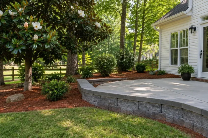 Residential retaining wall and garden in an Upstate South Carolina setting for Mauldin
