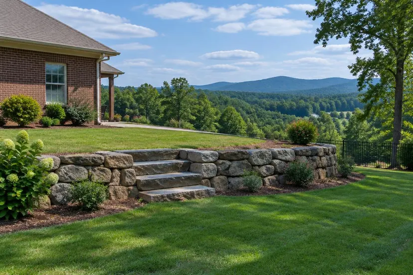 Residential retaining wall and garden in an Upstate South Carolina setting for Easley