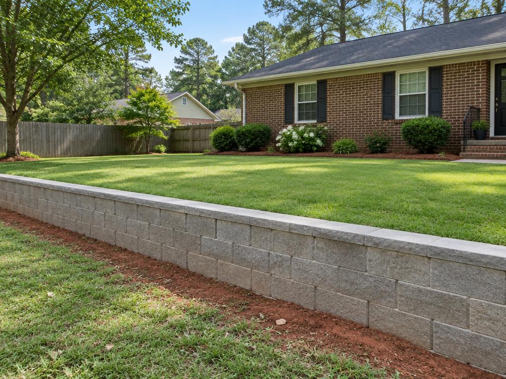 Small and Mid-Size Retaining Walls: residential wall detail in an Upstate garden