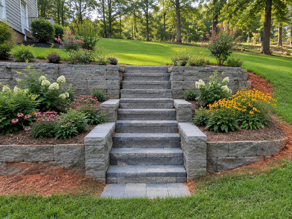Steps and Terraces: residential wall detail in an Upstate garden