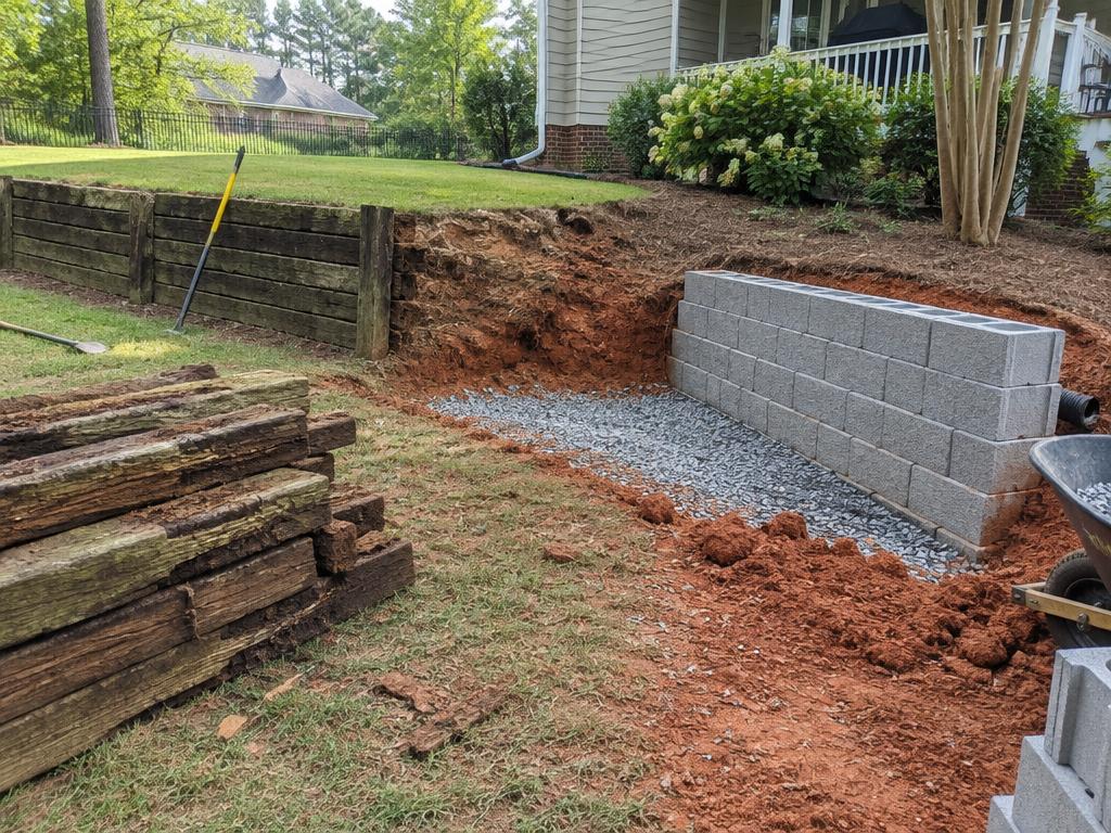 Timber Wall Replacement: residential wall detail in an Upstate garden