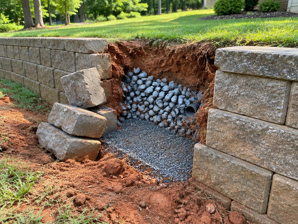 Retaining Wall Repair: residential wall detail in an Upstate garden